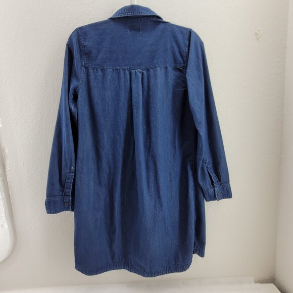 Old Navy Shirt Dress Womens M Blue Denim Popover 1/2 Button Pockets Collar - Picture 2 of 10